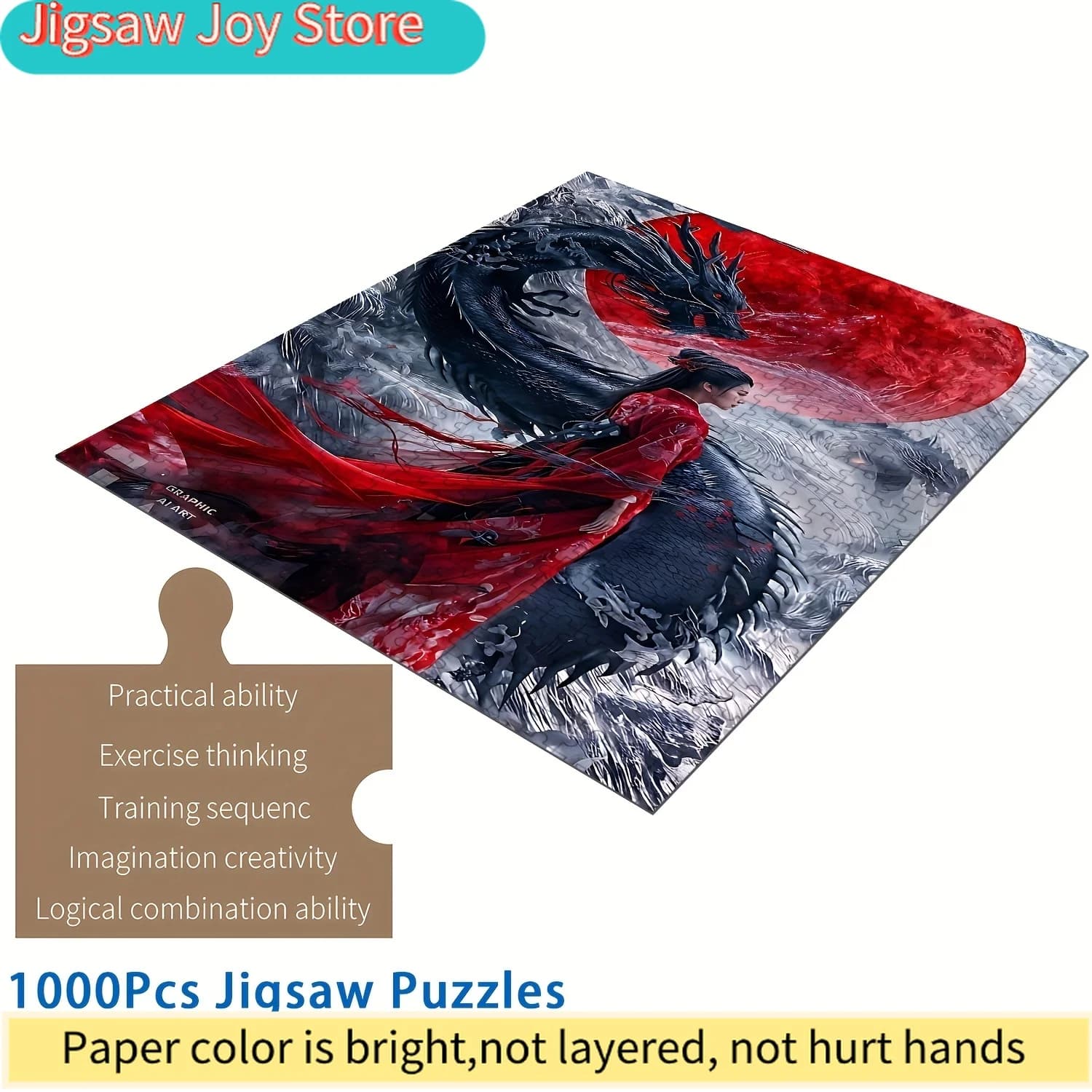 Puzzle Giapponese Dragon Woman Redmoon - Puzzle per Adulti con Motivo Drago, Difficoltà Intermedia, Puzzle Perfettamente Componibile
