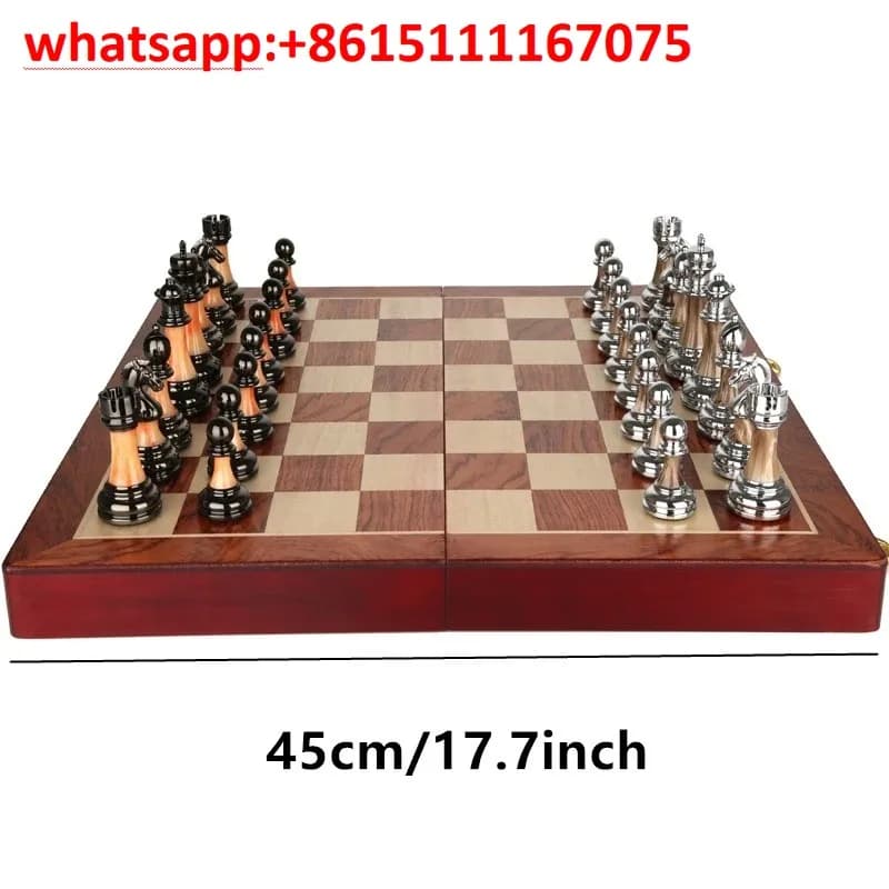 Vintage European Style Luxury Chess Set, Solid Wood Foldable Board With Imitation Jade Chess Pieces, Packed In Gift Box