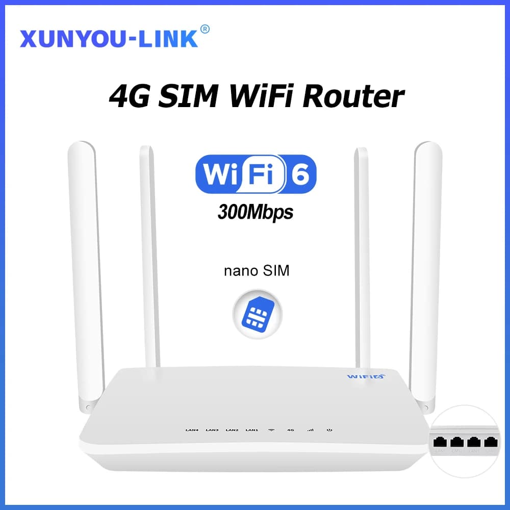 XUNYOU-LINK Router WiFi 4G SIM Modem WiFi wireless WiFi6 ad alta velocità 300Mbps Supporto 32 dispositivi Quattro antenne Router WIFI potenziato