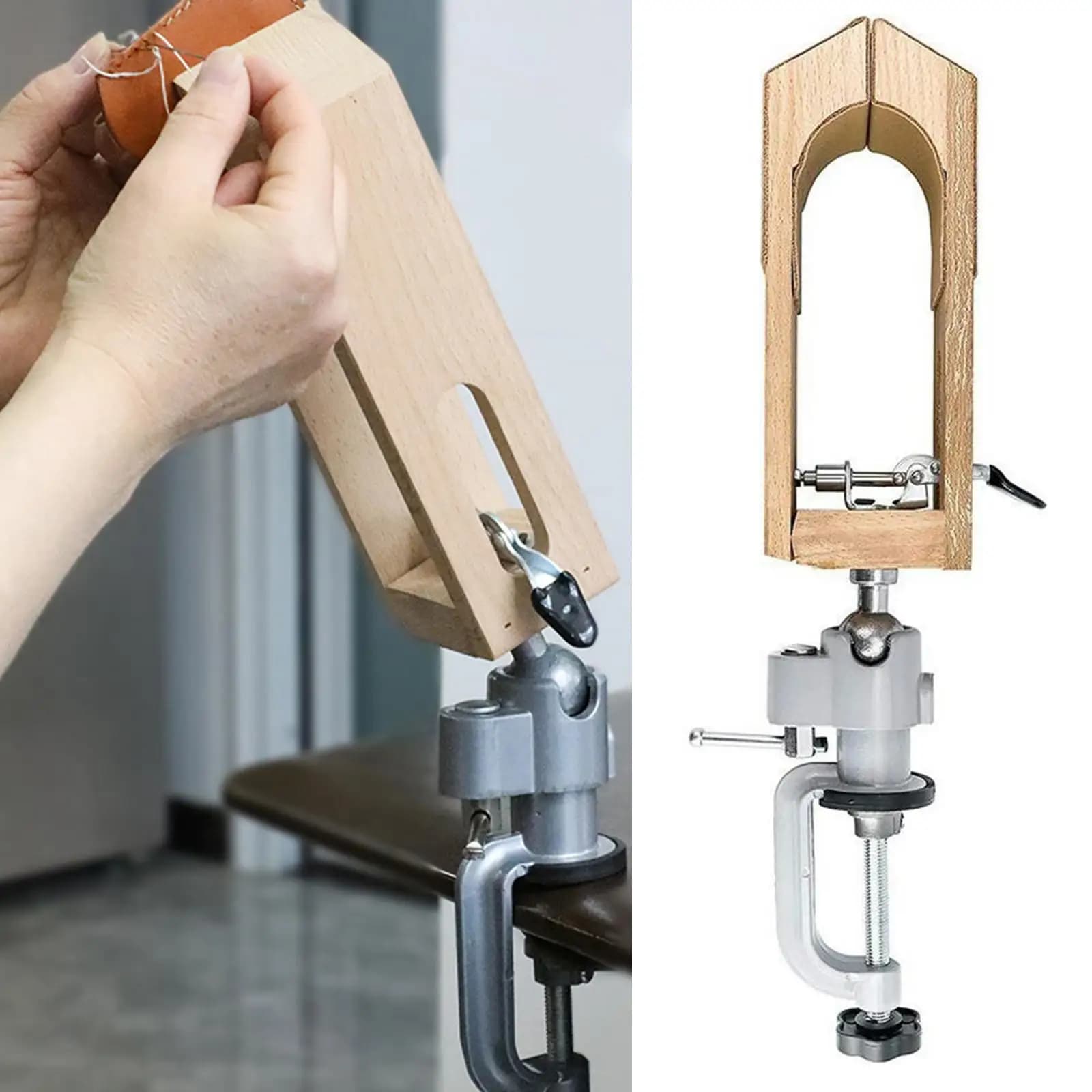 Leathercraft Clamp Adjustable Holder Polished Wood 360 Degrees for Leather Sewing DIY Bag Belt Wallet Crafting Tool