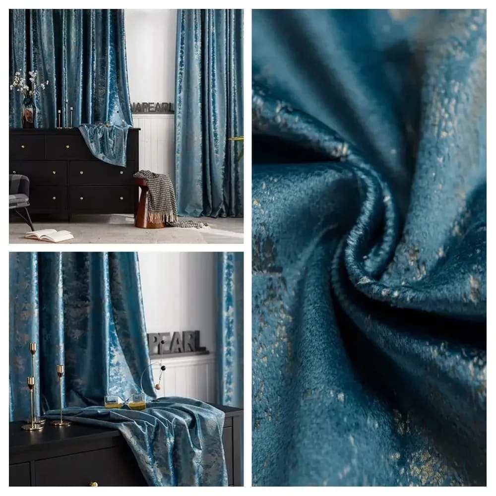 Luxurious velvet thick curtains in the living room, dining room and bedroom, as well as simple blue blackout curtains