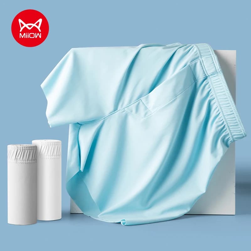 MiiOW 3 pezzi boxer intimi da uomo in seta di ghiaccio estate fresca e traspirante mutandine da uomo pantaloncini di grandi dimensioni mutande da uomo casa freccia pantaloni