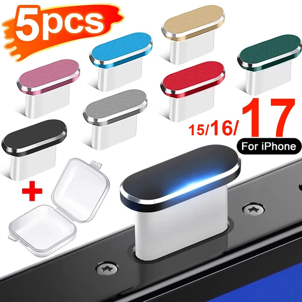 17PM Metal Dust Cover for iPhone 17 16 15 Pro Max Plus, USB Type C Charging Door Protection