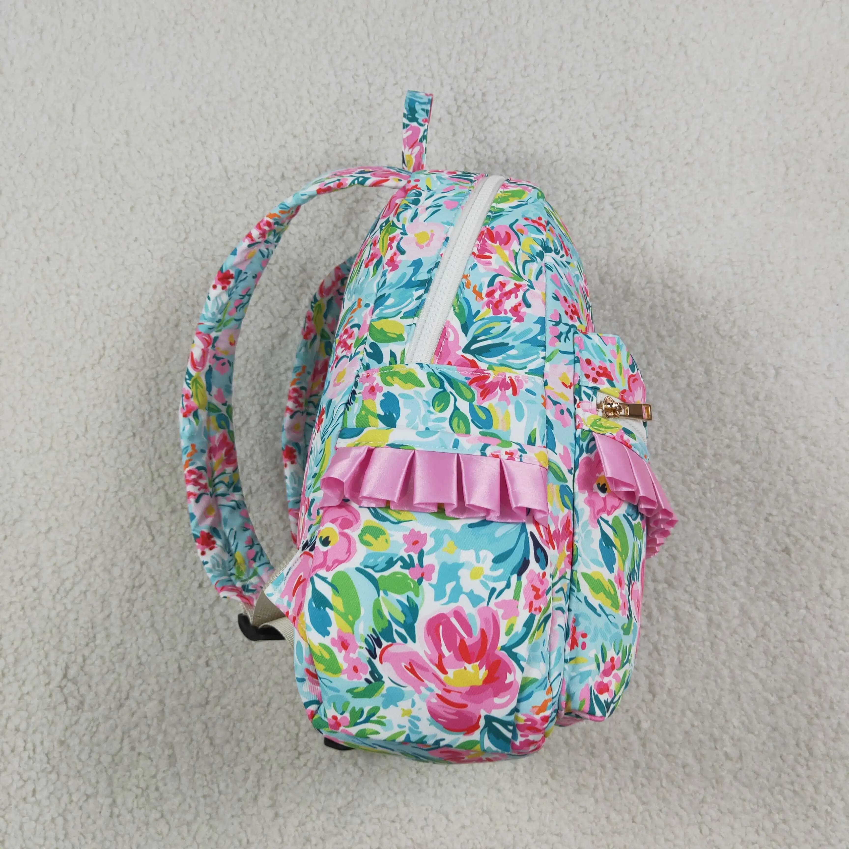 Wholesale Children Floral Outdoor Portable Kids School Toddler Flower Bag Baby Girl Floral Ruffle Backpack Daypack
