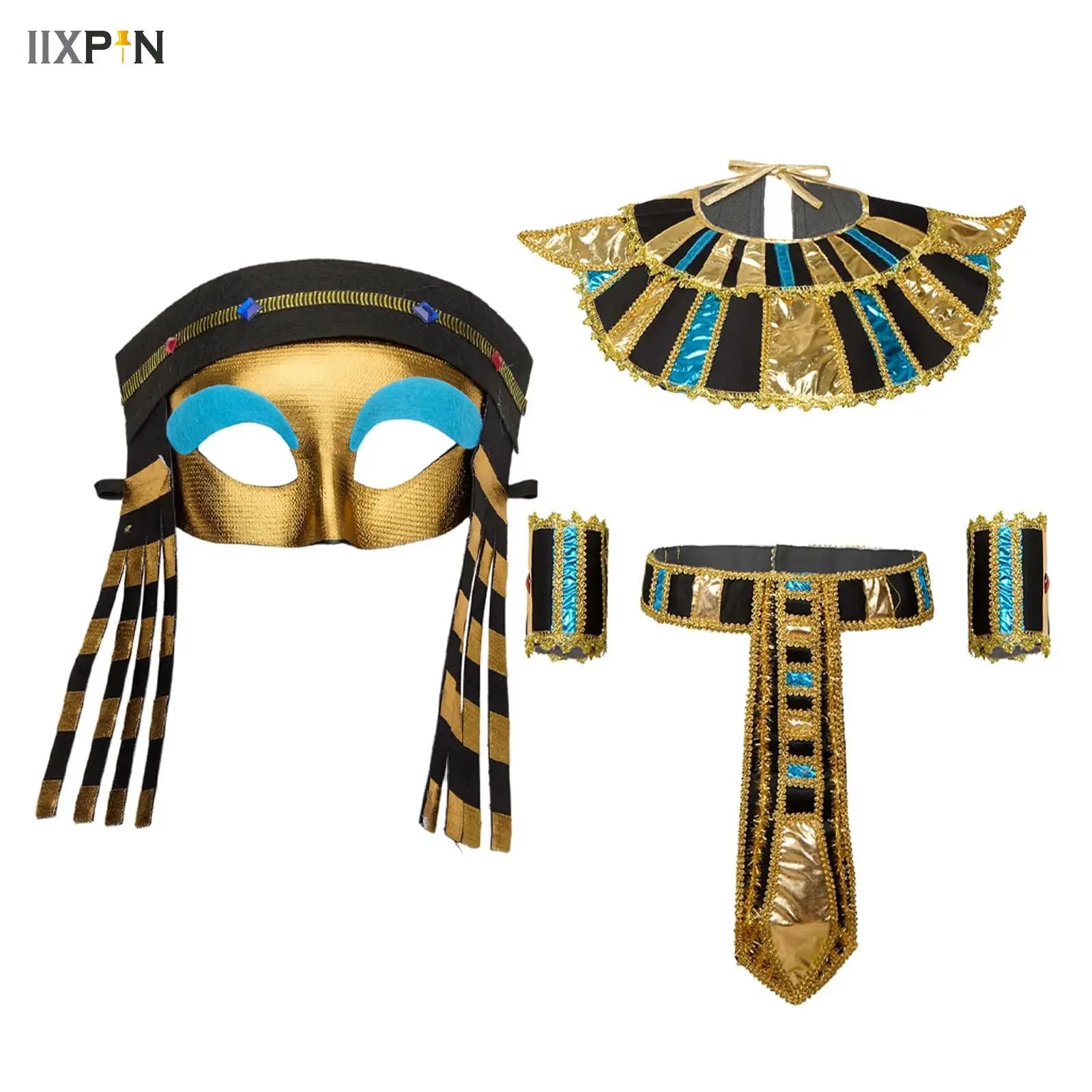 Egyptian Queen Princess Cosplay Accessories Half-face Mask Neck Collar Belt Wristbands Halloween Party Cleopatra Costume Props