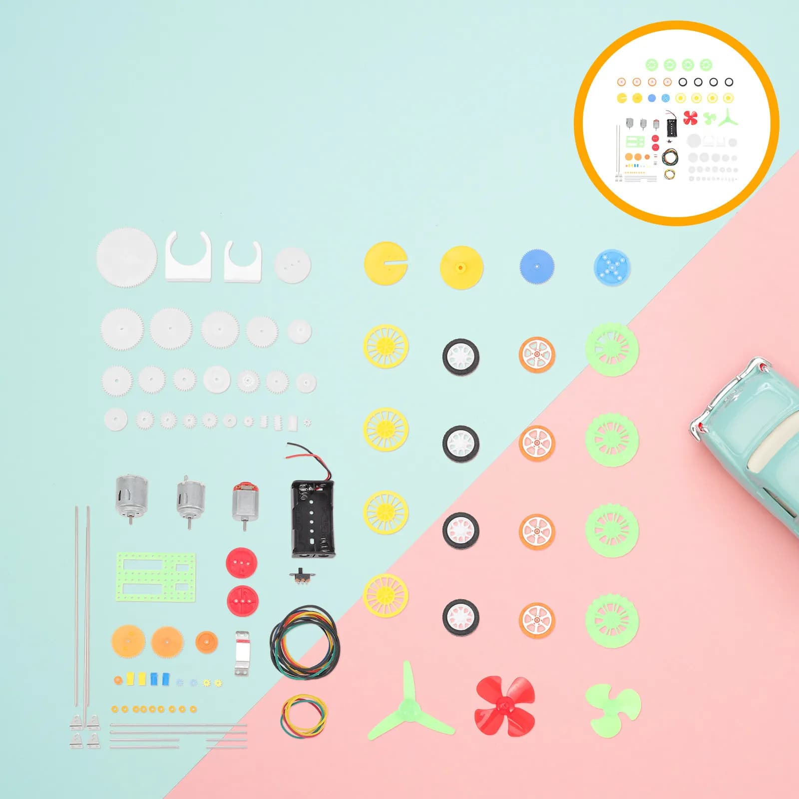 Kit di 112 Pezzi per Motore DC in Miniatura, Ruote in Plastica, Ingranaggi, Accessori per Motori Elettrici, Giocattolo Educativo Scientifico