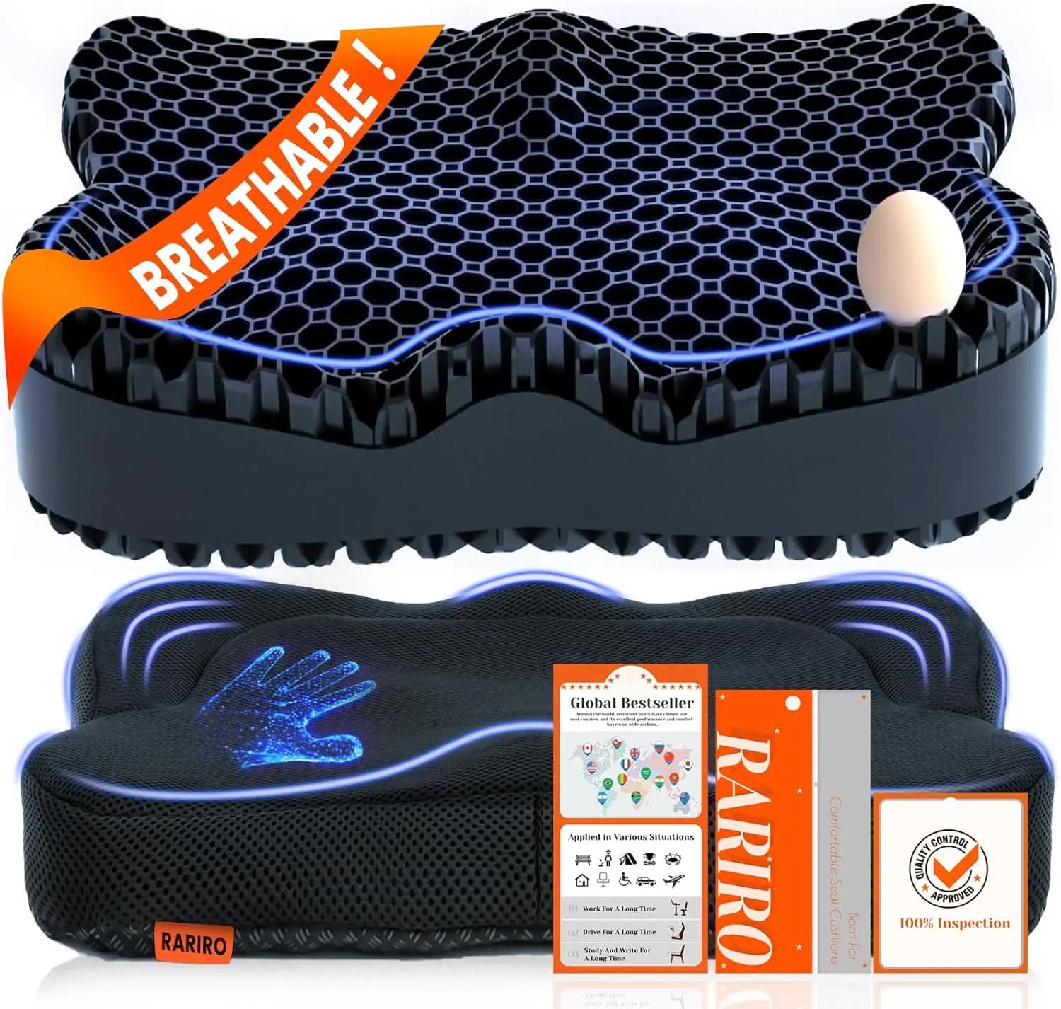 Gel Seat Cushion for Long Sitting, Enlarged & Thickened Cooling Pressure Relief Pad for Office Chair, Wheelchair, Driving