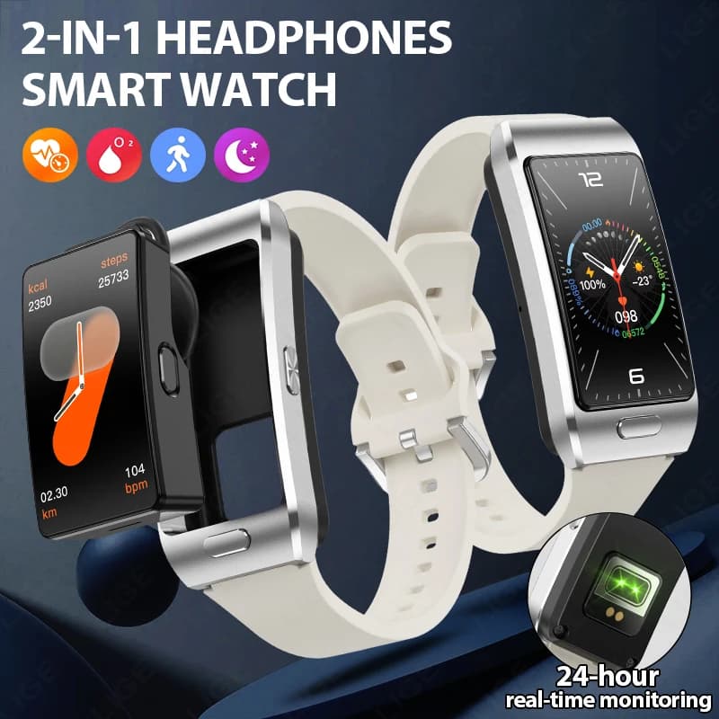 LIGE Smartwatch 2in1 per Uomo con Auricolari, Orologio Intelligente con Auricolari Bluetooth TWS, Musica Locale, Monitoraggio della Frequenza Cardiaca e della Salute, Smartwatch Sportivo
