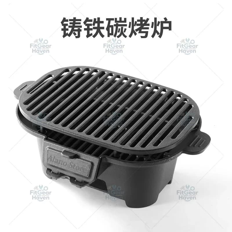 Small Portable Charcoal Grill Cast Iron Even Heat Distribution Yakitori Camping Grill Stove for Backyard BBQs Picnics
