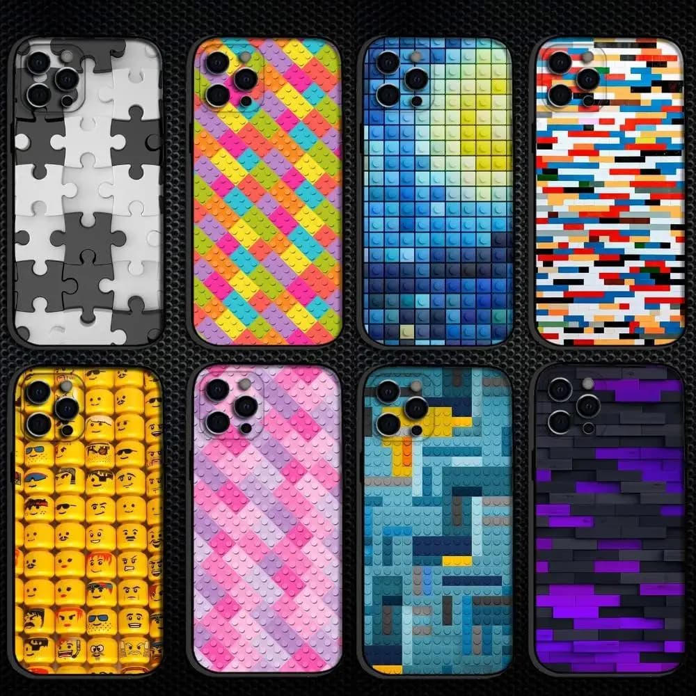 Custodia per telefono L-LEGO per iPhone 16,15,14,13,12,11 Plus,Pro Max, cover nera in morbido silicone