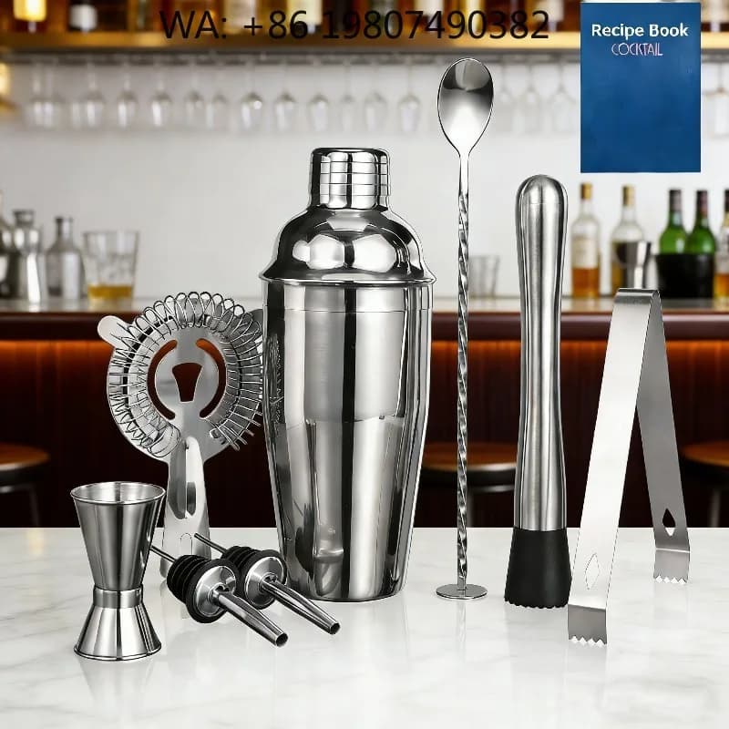 Basic Mixology Bartender Supply Kit, 9Pcs 550ml Stainless Steel Cocktail Shaker Matching Jigger Hawthorne Strainer Twist Spoon