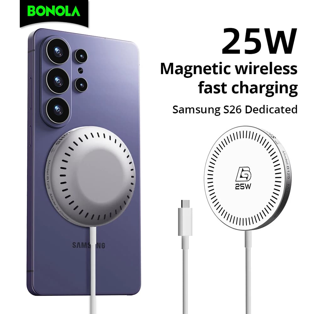 Caricatore Wireless Magnetico Bonola 25W per Galaxy S26 Ultra, Ricarica Rapida 15W per S25/S24/S23/S22 Ultra/Plus, Base di Ricarica Magnetica