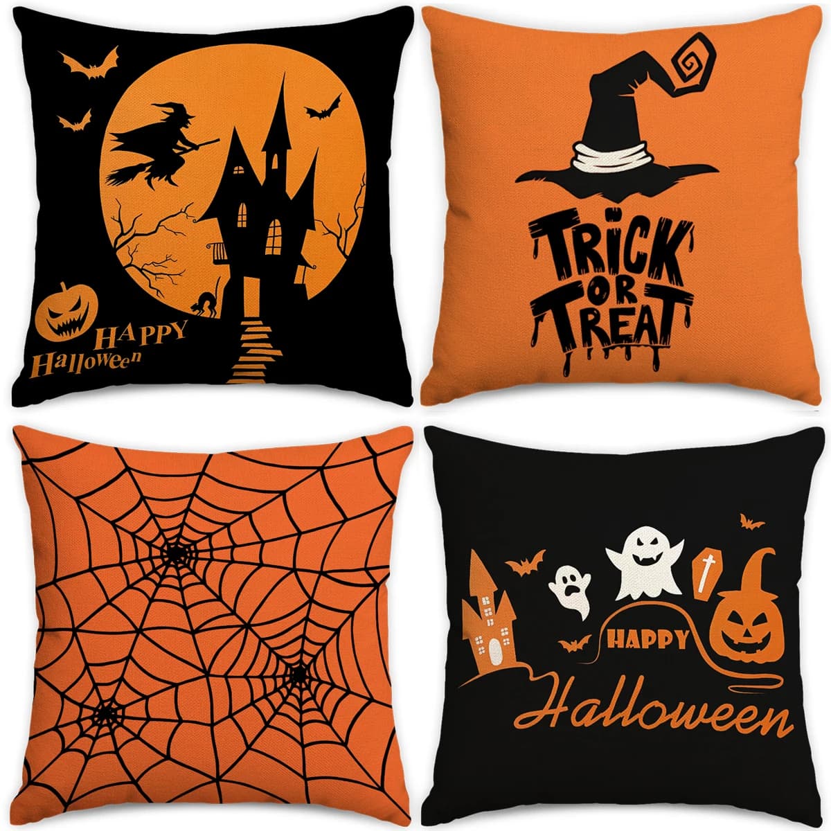 1pc/4pcs Halloween Pillow Cover, Halloween Witch, Ghost, Pumpkin Head, Living Room, Bedroom Sofa Decoration Cushion Cover