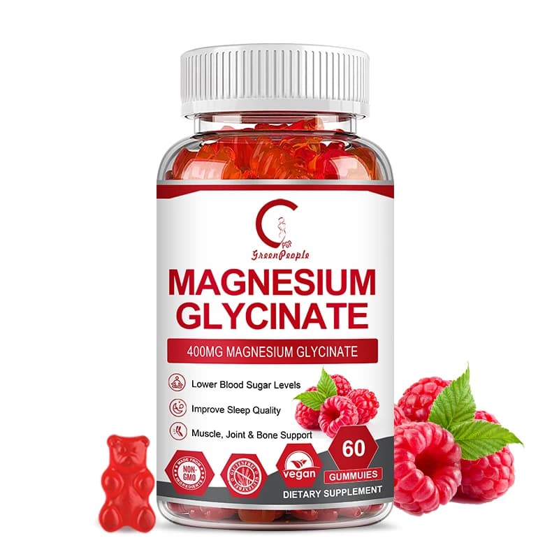 GPGP Greenpeople 60 pz glicina magnesio Gummies lampone vitamina B6 calma integratore chelato di magnesio senza zucchero