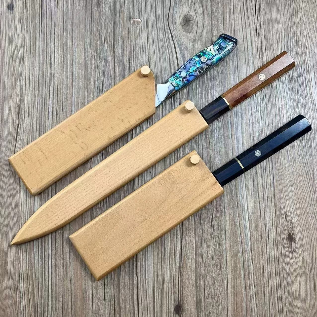 RHON Beech Wooden Saya Guard Sheath 21/27CM Yanagiba Sashimi Chefs Gyuto Slicing Nakiri Vegetable Cutting Knives Protect Sheath