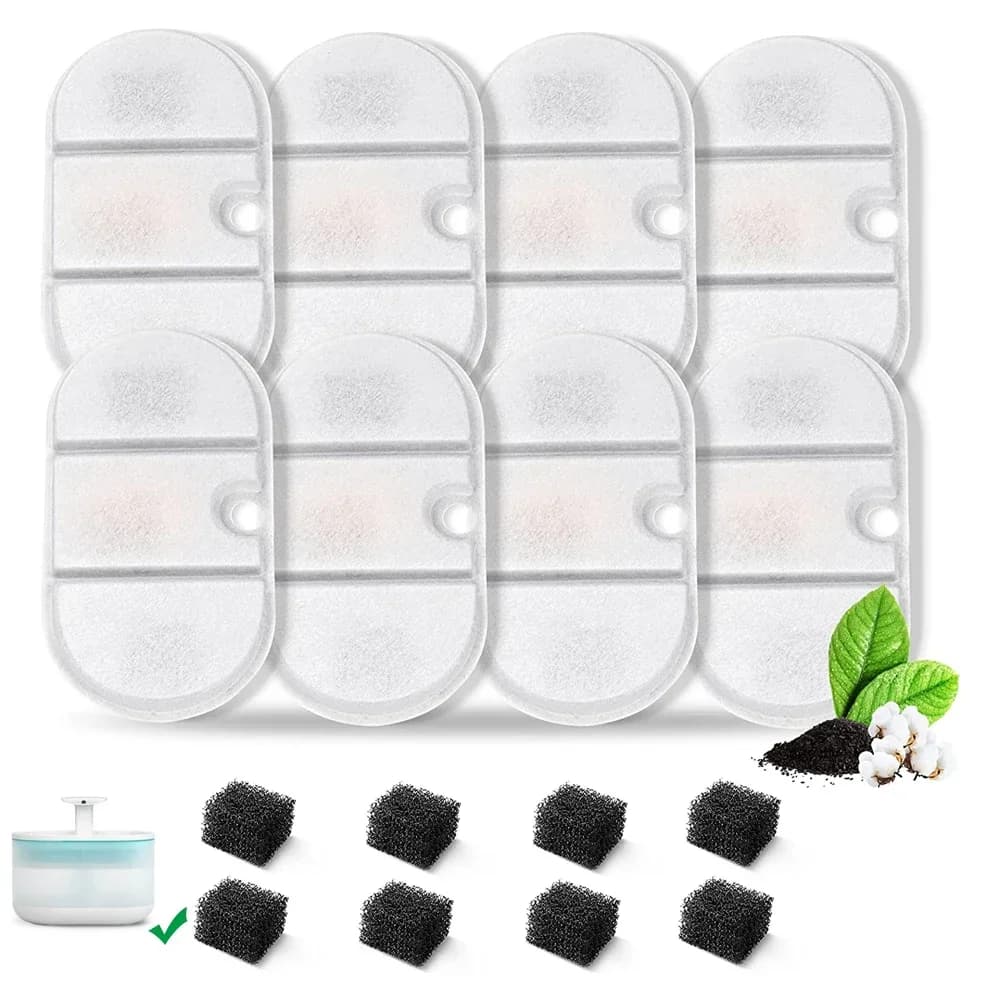 Filtro di ricambio filtri per fontana d'acqua per gatti per fontana per animali domestici da 2,1 litri contiene 4 filtri per fontane per gatti e 8 spugne