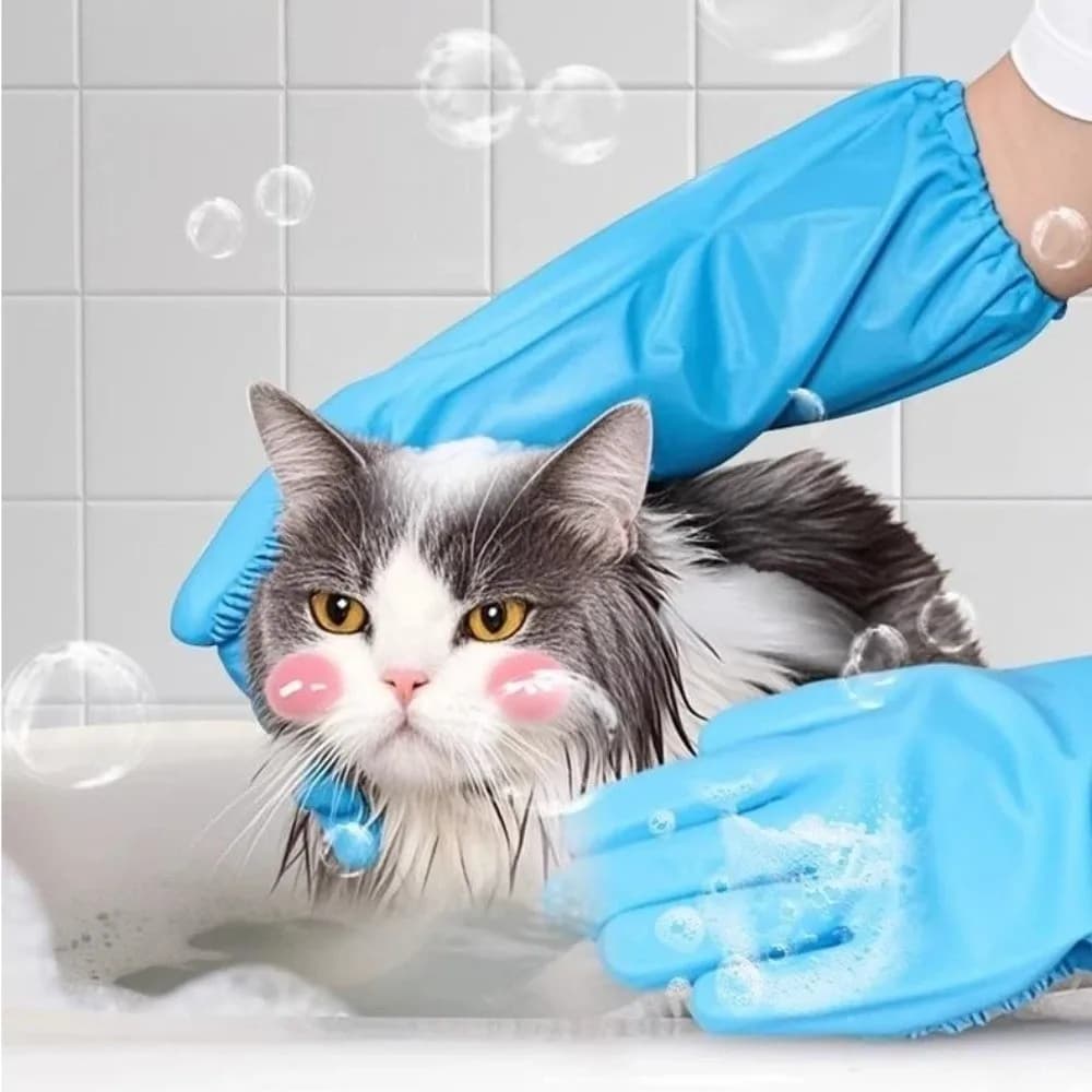 Guanti in Morbido Silicone per la Pulizia e la Toelettatura degli Animali Domestici, Anti-Morso, per Massaggio e Rimozione Peli, Guanto Allungato per il Bagno di Cani e Gatti