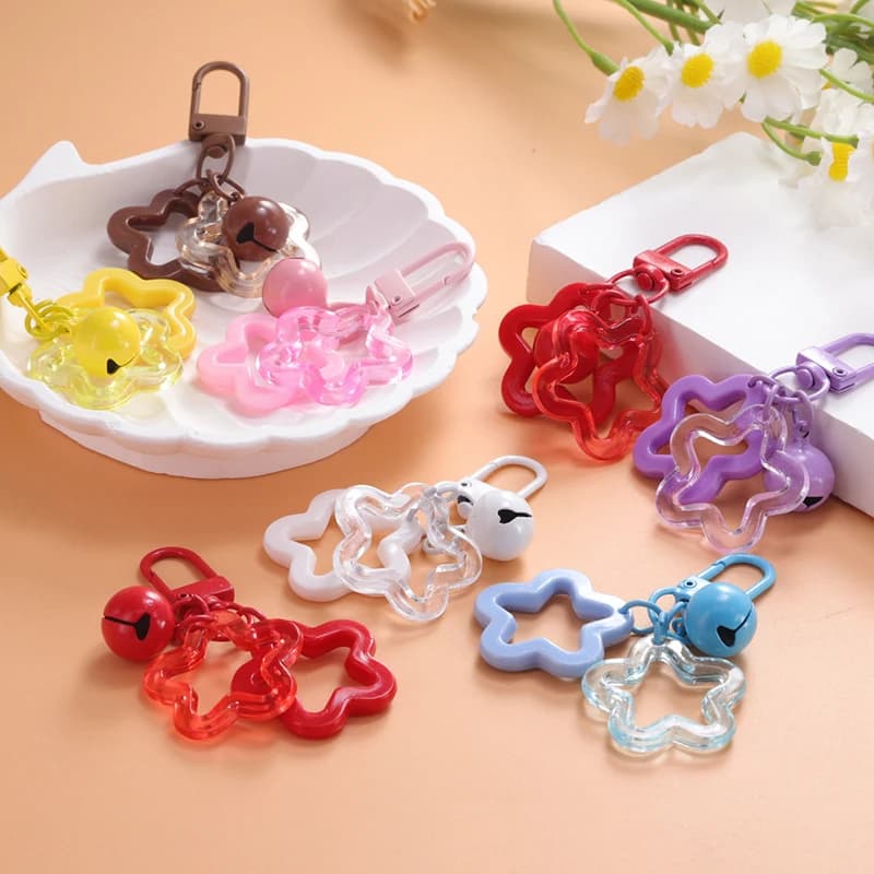 Acrylic Creative Cute Hollow Design Star Bell Keychain Pendant For Men Women Bag Charm Car Keychain Accessories Jewelry Gifts