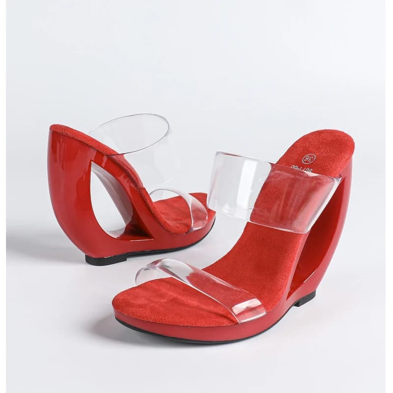 Eilyken Summer PVC Transparent Open Toe Women Slippers Fashion Design Fretwork High Heels Party Dress Slide Shoes