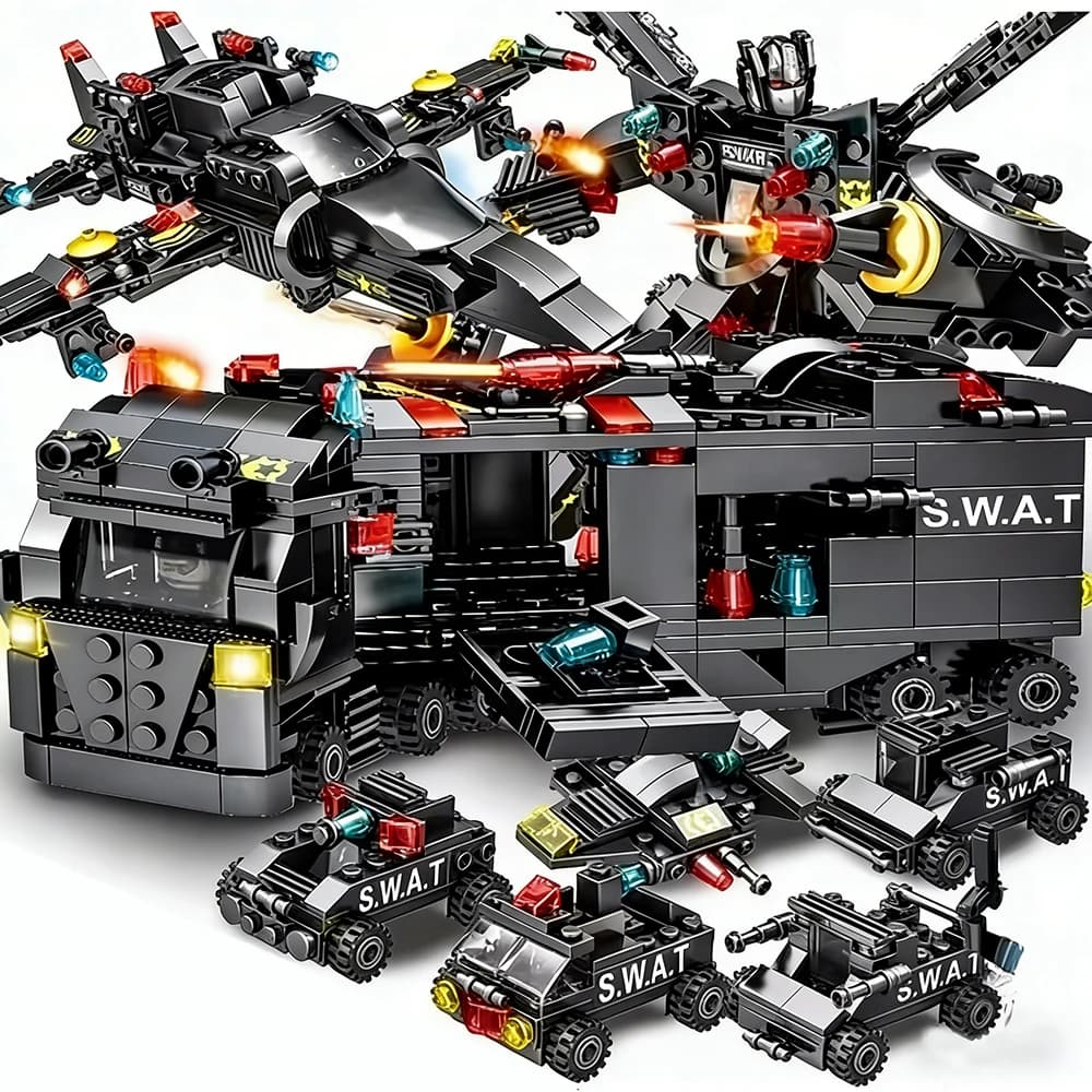 Blocchi da costruzione per auto SWAT, robot, giocattoli educativi per bambini, regali di compleanno per ragazzi, Natale, Halloween