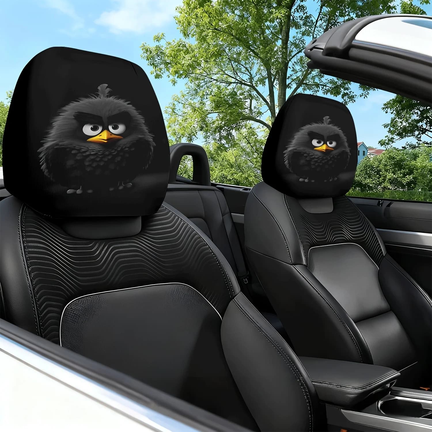 2 copri poggiatesta per auto, copri poggiatesta e cuscini per il collo con stampa a tema Blackbird con occhi spaventosi - Antiscivolo