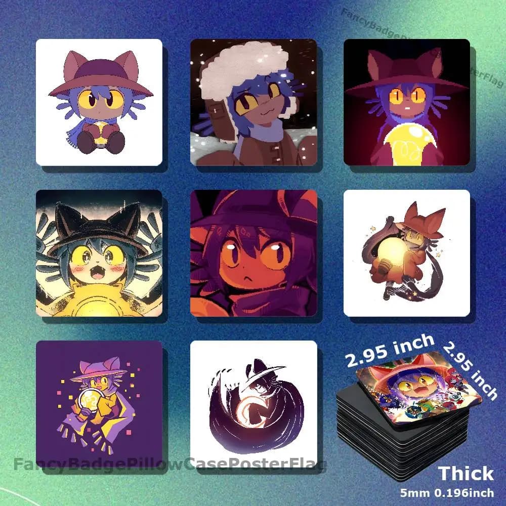 Niko O-Oneshot Game Acrylic Refrigerator Magnets Square Tiles with Magnetic Sheets for Home Decoration