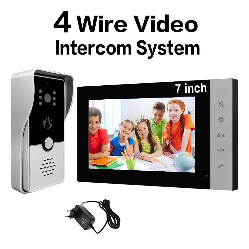 Videocitofono cablato a 4 fili da 7 pollici con supporto per sblocco, monitoraggio e interfono bidirezionale per ville, case, uffici e appartamenti