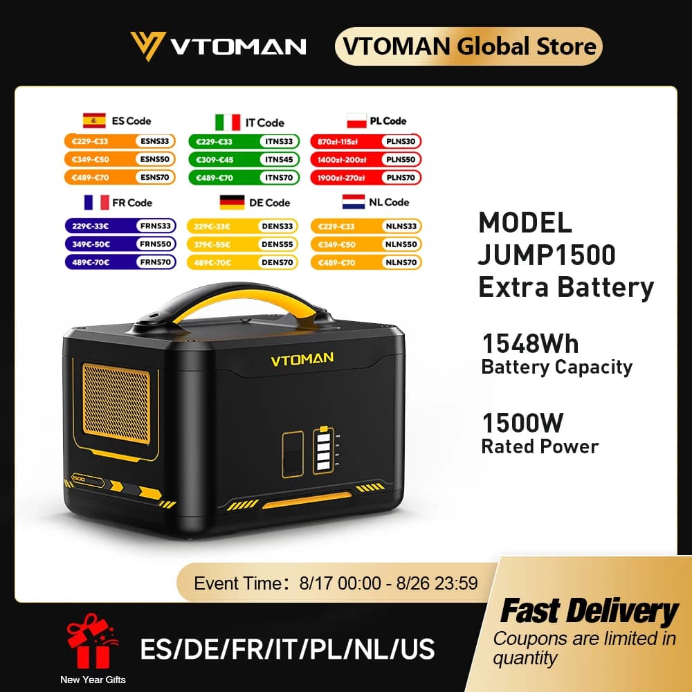 VTOMAN Jump 1500 Batteria extra 1548 Wh, batteria di backup LiFePO4 (LFP) Jump 1000 e Jump 1500X e Jump 1800 Potenza