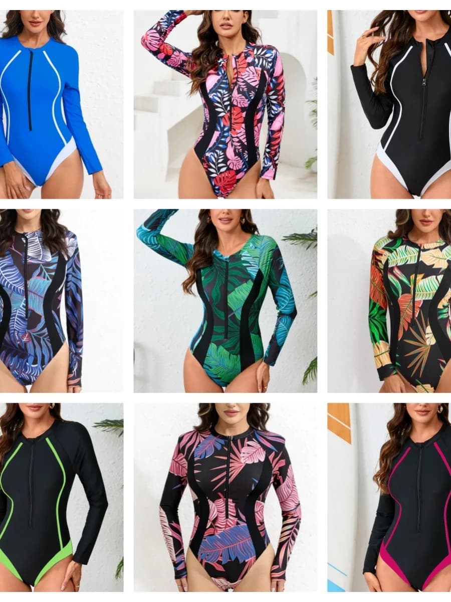 Women's professional long sleeve swimsuit, triangular, for snorkeling, sun protection, sports, casual