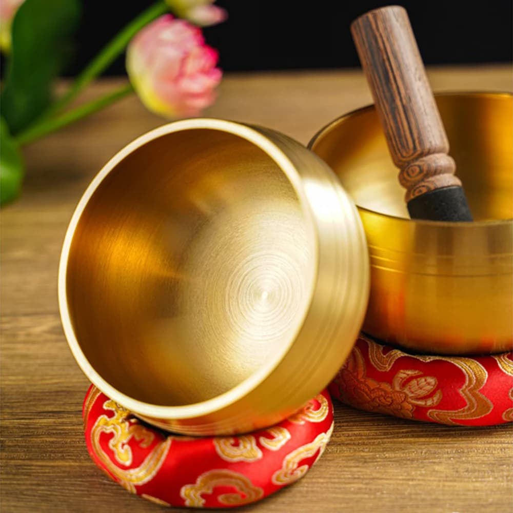 New Brass Buddha Sound Bowl Chanting Meditation Nepalese Mantra Bowl Handicraft Leather Stick Singing Bowl