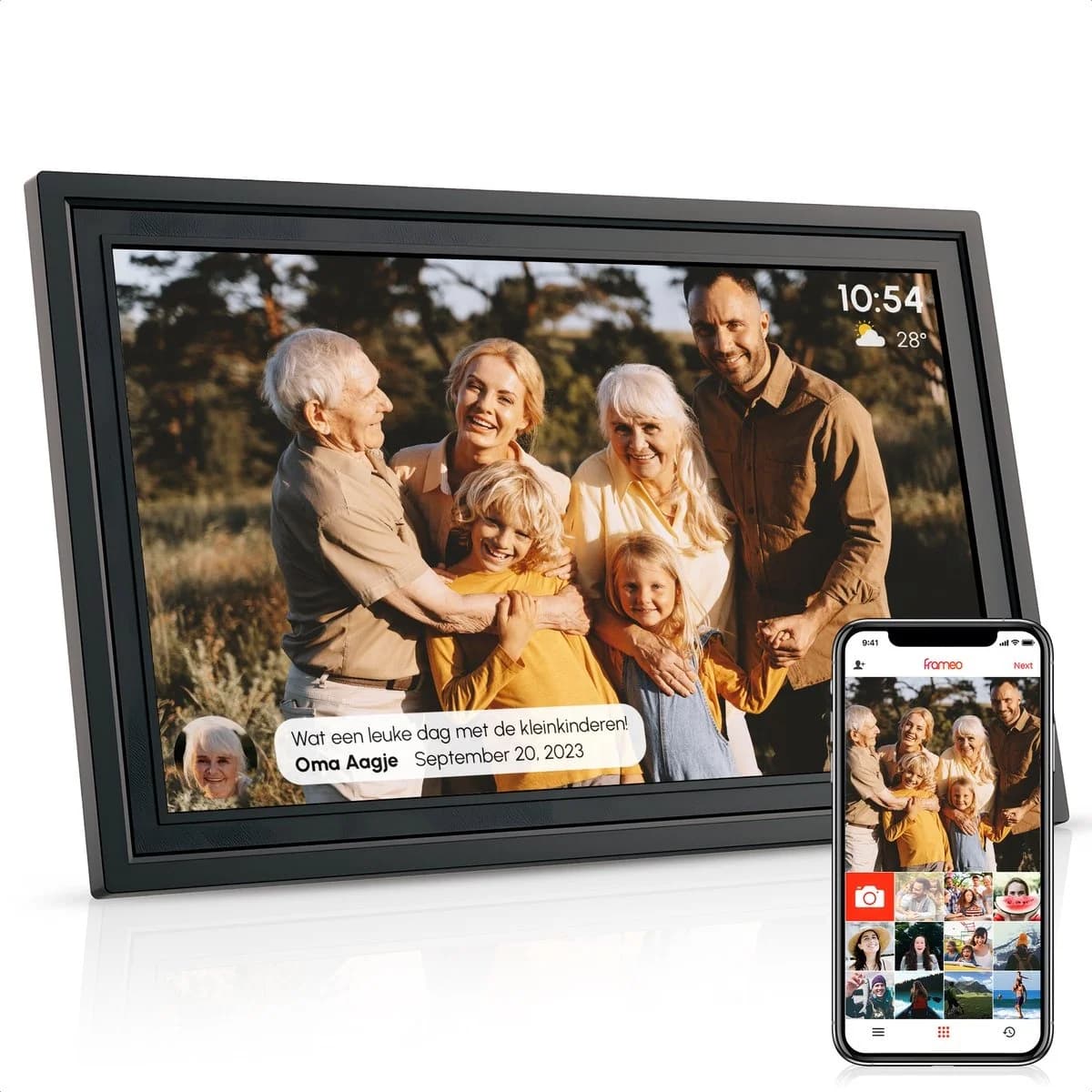 FRAMEO Cornice digitale grande da 15,6" Touch screen IPS, cornice per foto digitale Wi-Fi con 32G, condividi foto video tramite app telefonica