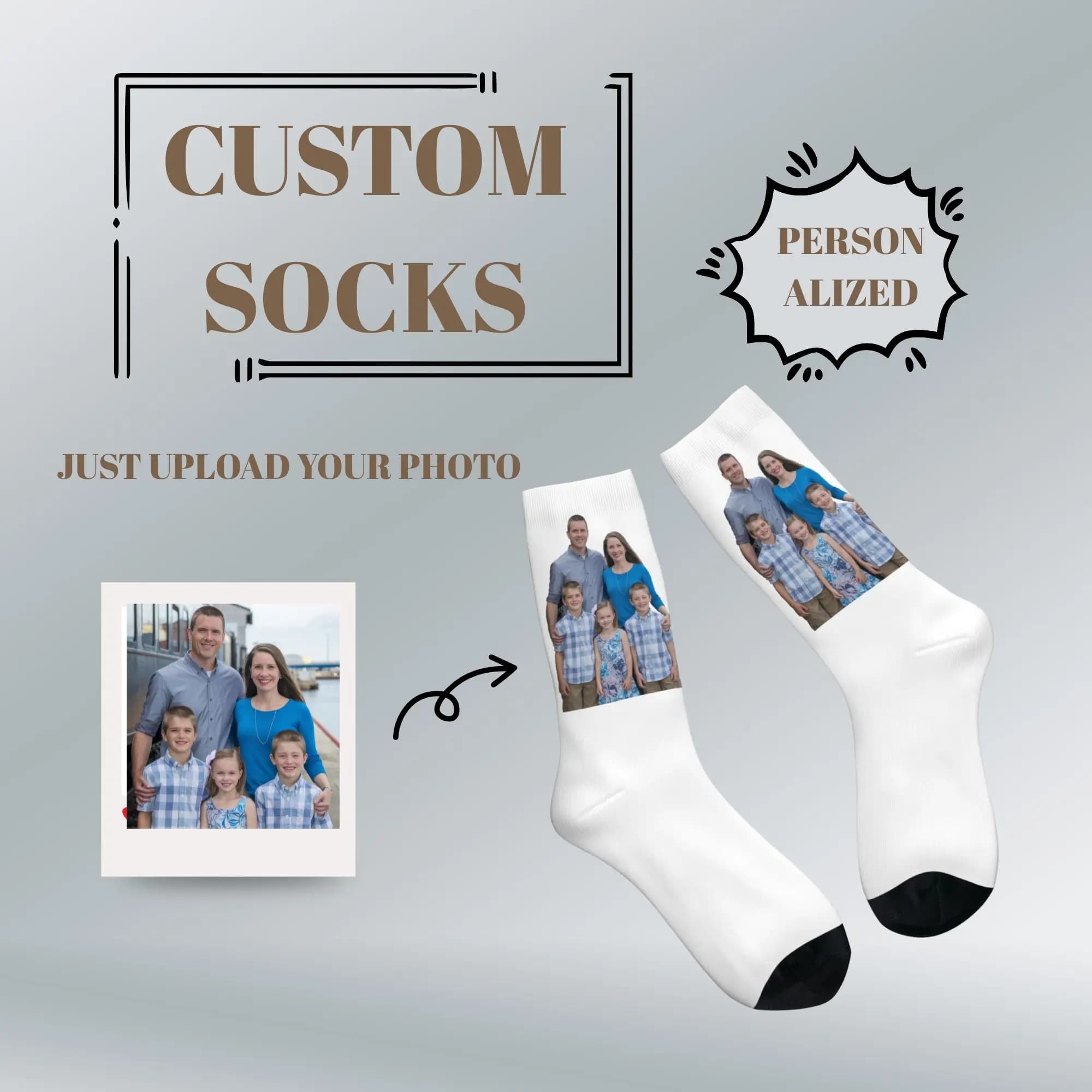 Happiness Family Photo Print Socks Custom Personalized Photo Comfotable Family Memory Soft Warm Socks Gifts for Home Gathering