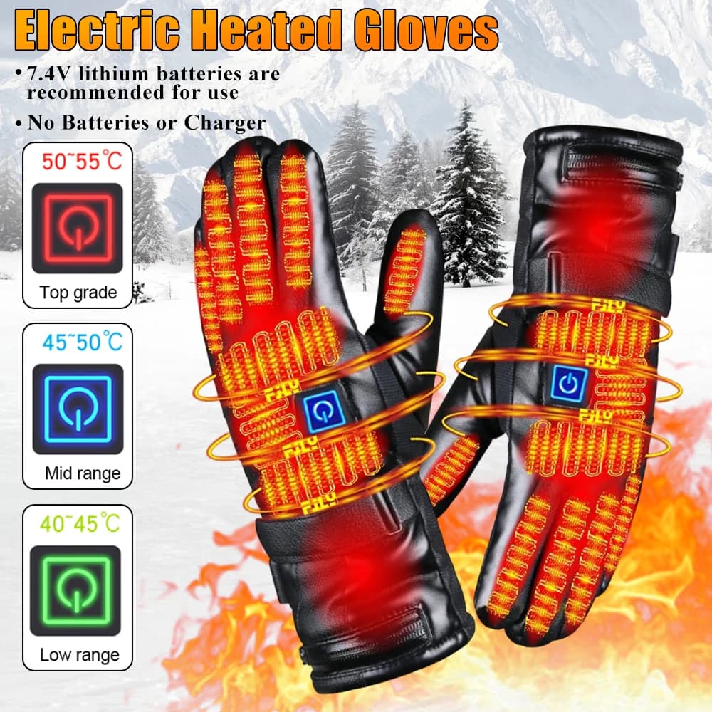 Rechargeable Heated Gloves with 3 Temperature Levels, Waterproof, Electric, Winter (Source Battery) for Cycling, Skiing, Open Hiking