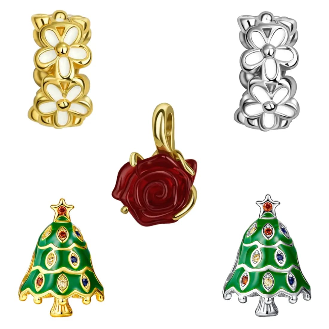 925 sterling silver pendant flower and flower beads compatible with original bracelet necklace DIY jewelry gift