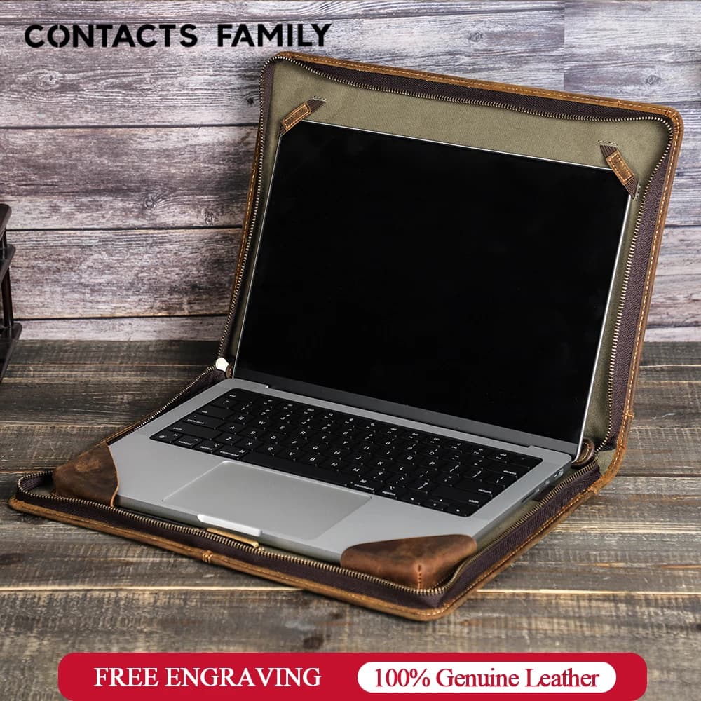 CONTACT'S FAMILY Custodia in vera pelle per MacBook Pro Air 13 M4 M3 M2 M1 Pro 14 Pro 16 Borsa per laptop da lavoro Valigetta
