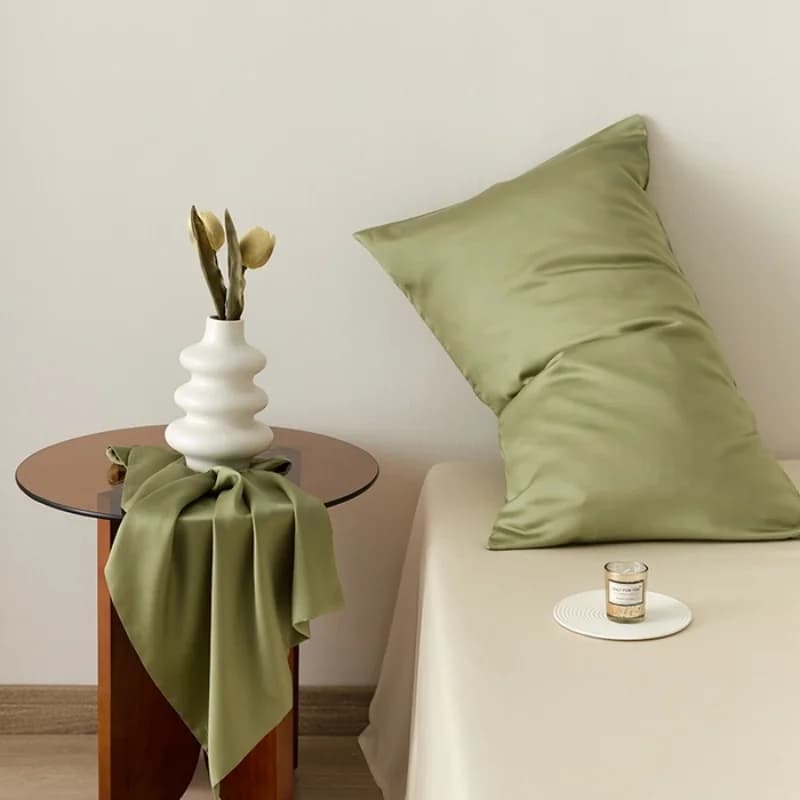 Federa in Lyocell Effetto Seta Liscia Rinfrescante Estiva Verde Tinta Unita per Casa Hotel Stile Busta 50x75 50x90cm