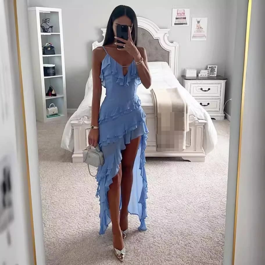 Sexy Beachside Gown Women's Strapless Long Dress V-neck High-waist A-line Skirt Polyester Spring Summer Autumn Winter
