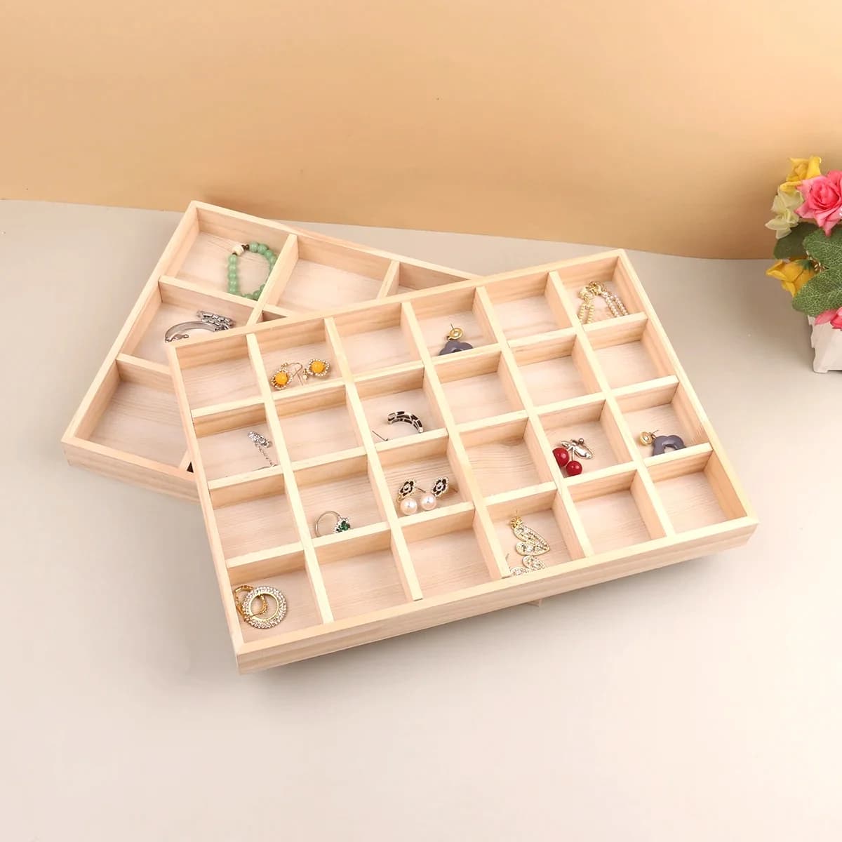 Wooden Jewelry Display Stackable Exquisite Jewellery Holder Portable Ring Earrings Necklace Organizer Box organizator de boys