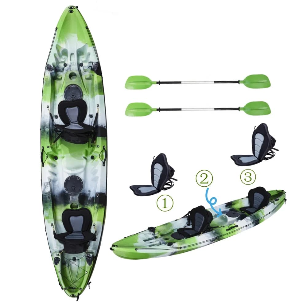 Kayak Familiare da 12 Piedi con 3 Posti a Sedere, Kayak Doppio per 2 Adulti e 1 Bambino, Kayak da Pesca Sit-on-top in Vendita