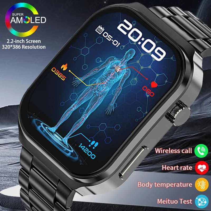 2026 New For Android Smart Men's Watch AMOLED Powder Watches Body Temperature Lipido Health Monitor Fitness Call Smartwatch Man