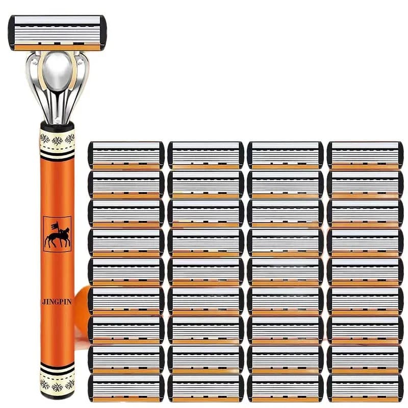 New manual razor with 6 blades for men, with spare blades, trimmers for beard and face, stainless steel refills, set of tools for beard care.