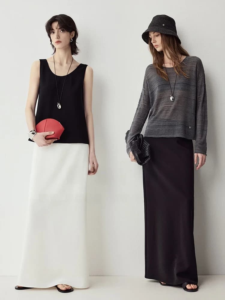 Cool Sensation Triacetate Fiber Half-length Skirt Women's Anti-wrinkle Minimalist Straight-cut Fashionable Long Skirt