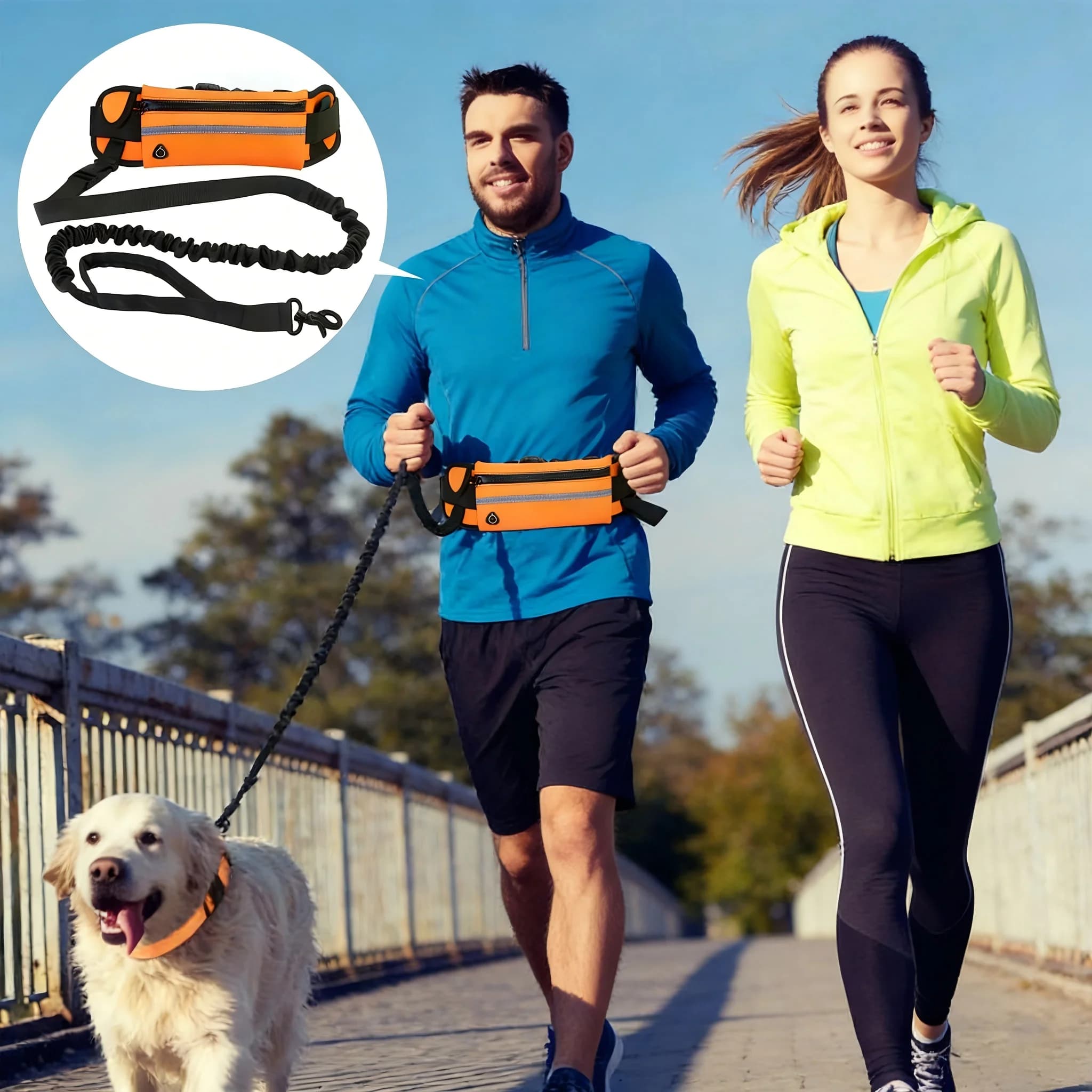 Guinzaglio per Cani a Mani Libere con Borsa di Cintura, Corda Elastica Retractable Reflective for Dogs, for Race and Leisure
