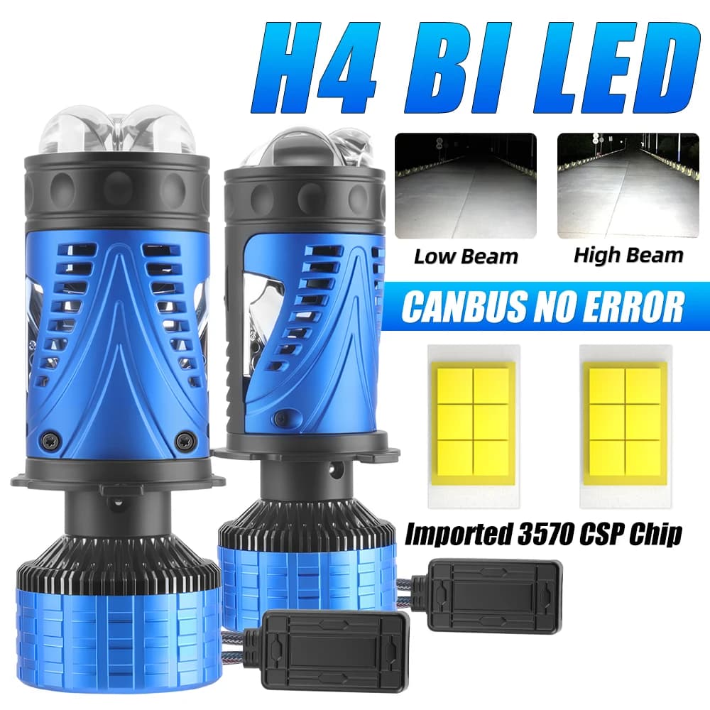 Lampadina LED H4 ad alta potenza con lente proiettore CANBUS, super luminosa 80000Lm 6500K, con ventola turbo, 9003/HB2 per auto/moto