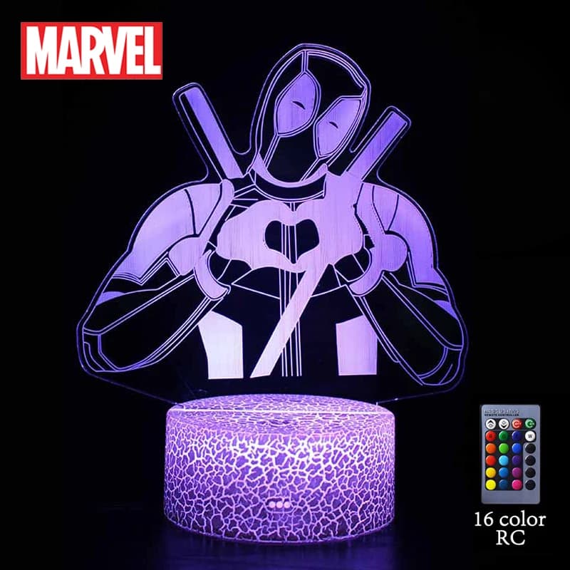 Marvel Deadpool Lampada a Led Film Figure per Decorazioni per la camera da letto Luce notturna 3D Lampade da comodino Bambini Compleanno Regali di Natale