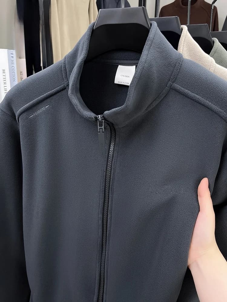 Romon Pure Color Casual Fleece Long Sleeve Sweatshirt Cardigan Autumn Winter Outdoor Trendy Fleece Jacket Men's Outerwear