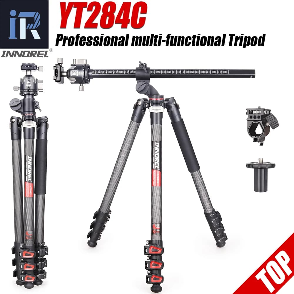 INNOREL YT284C Professional carbon tripod for camera with multi-angle swivel central column for DSLR camera, maximum load 20 kg