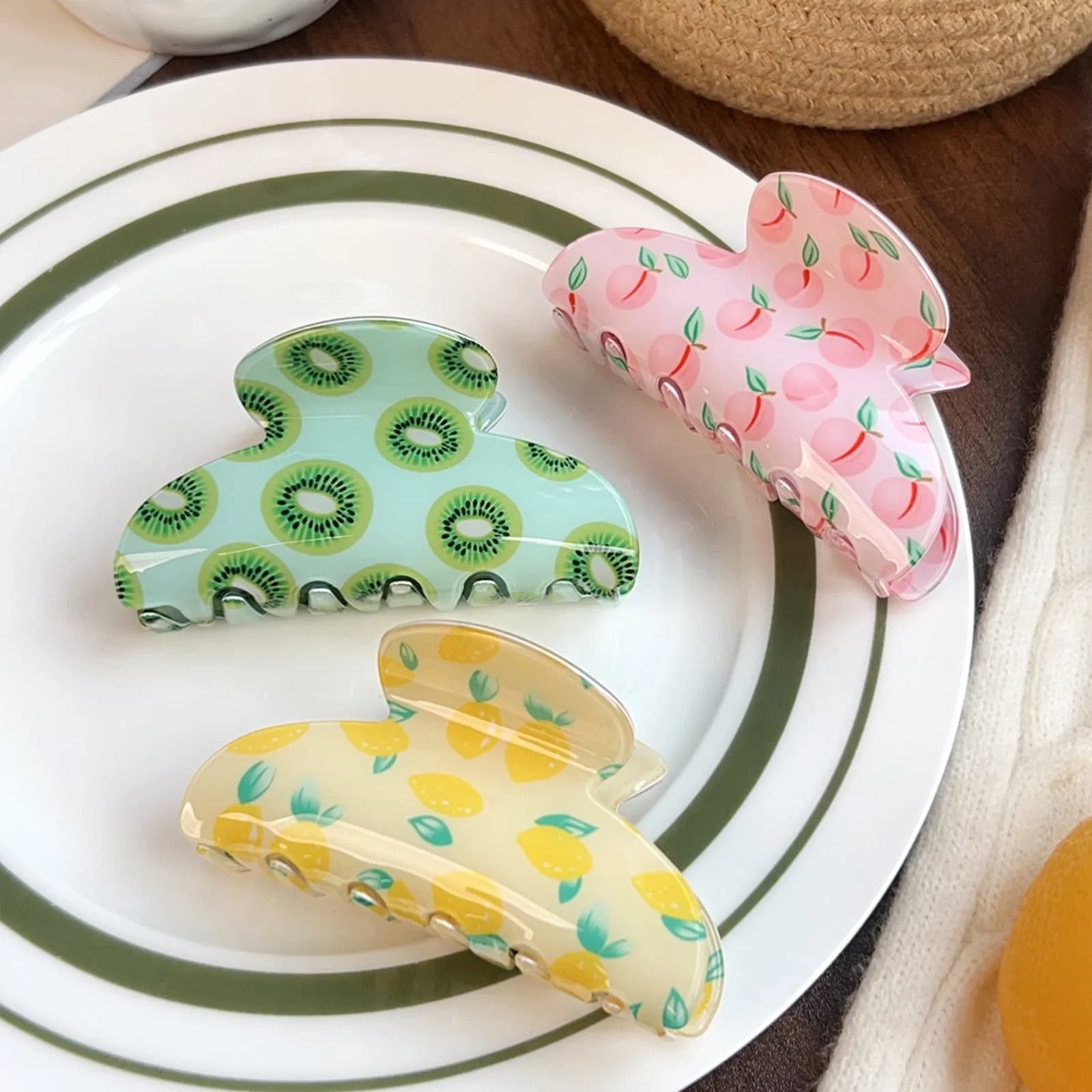 1PCSummer Fruit Print Hair Claw, Kiwi & Lemon Shark Clip, Fresh Sweet Ponytail Barrettes, Cute Casual Hair Accessories For Women