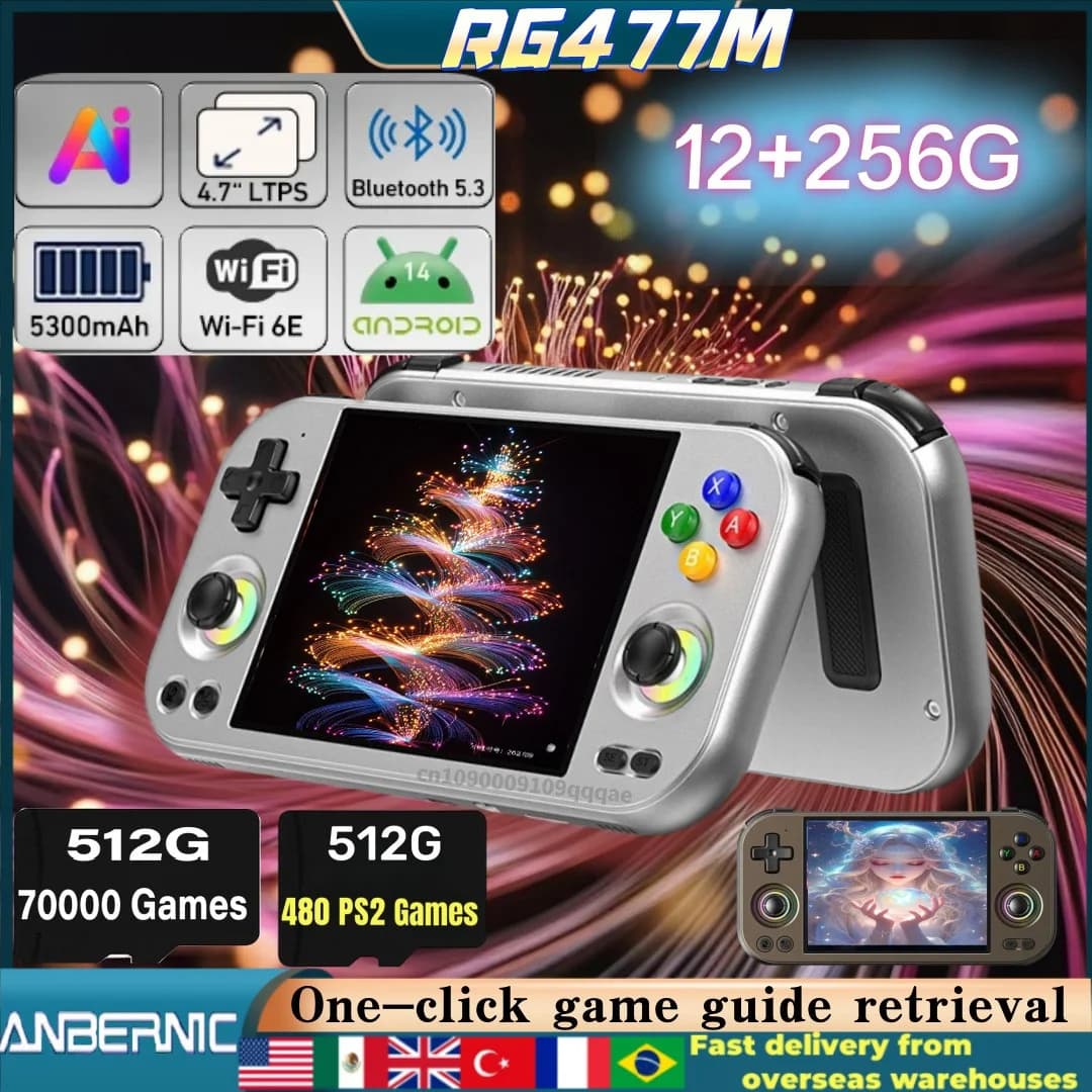 ANBERNIC RG477M RG Slide Retro Console per videogiochi portatile da 4,7 pollici LTPS Android 14 Bluetooth WIFI 12G + 256G PS2 RG 477M