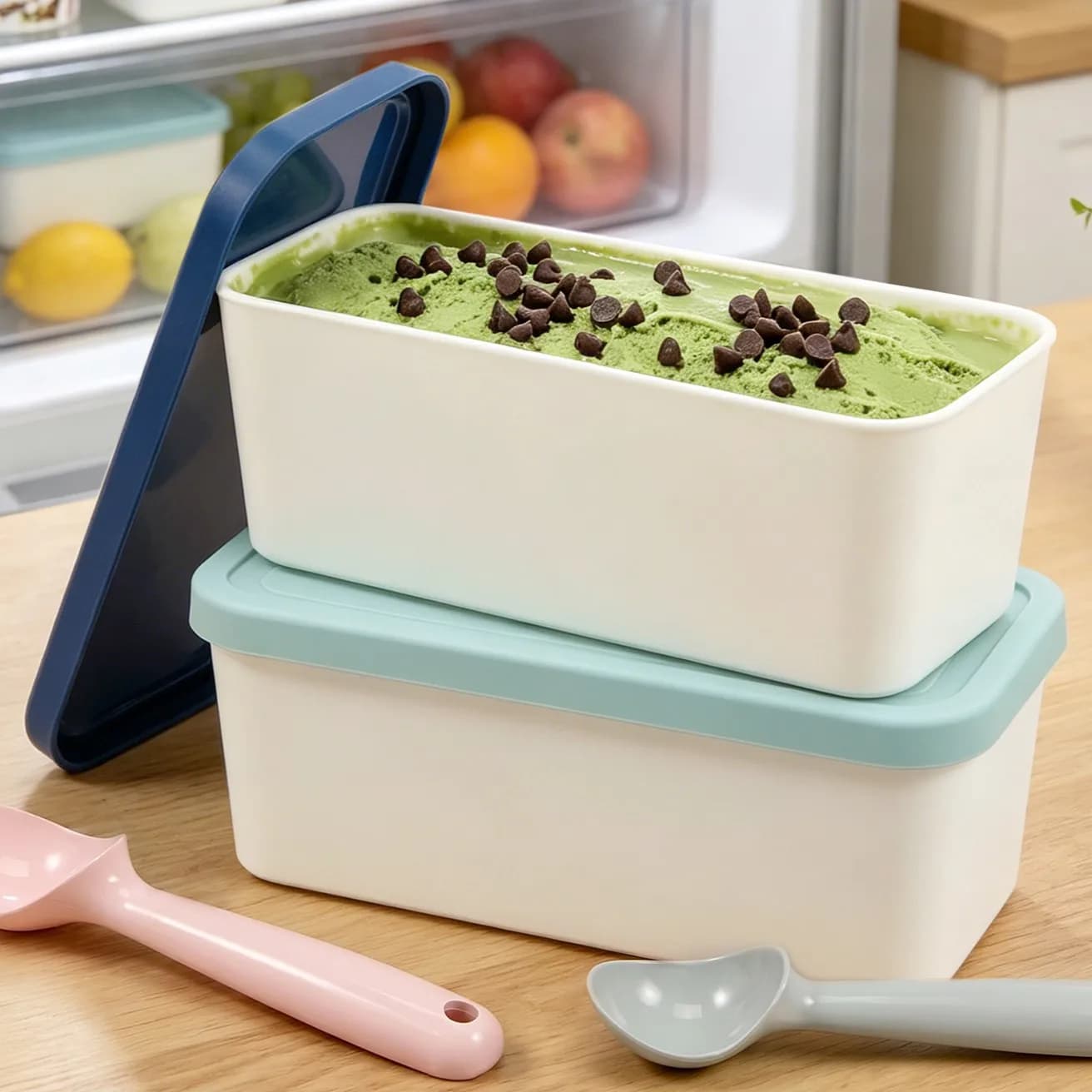 Ice Cream Container Mold 2L Reusable Freezer Tray Tub Airtight Design with Scoop Food Kitchen Refrigerator Storage Box